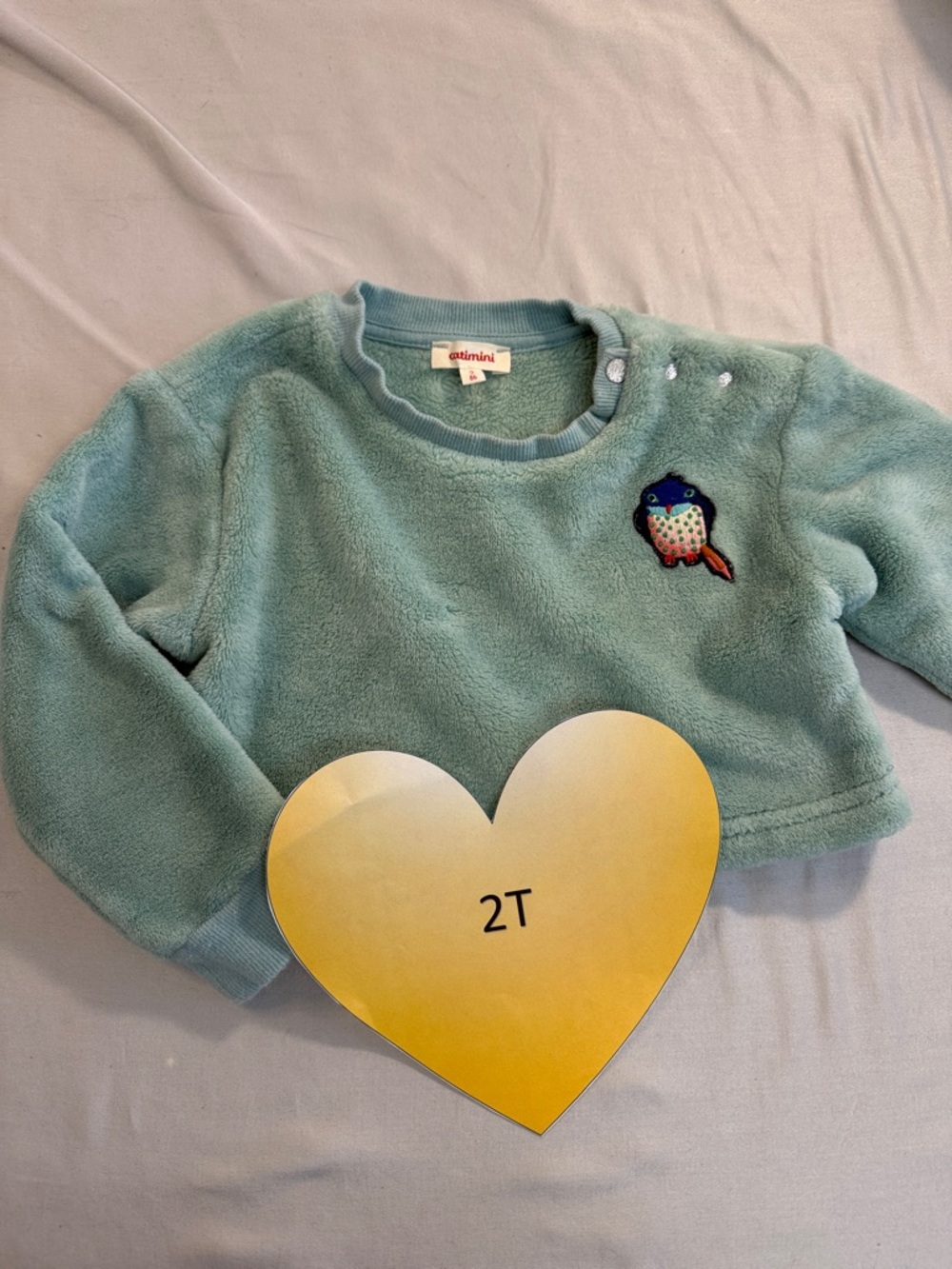 Catimini - plush pullover sweater  with embroidered bird. Size 2